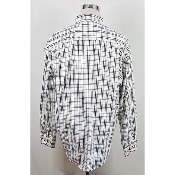 Eddie Bauer Large Cotton Twill Shirt White Blue Plaid Casual Button Down - Picture 5 of 6